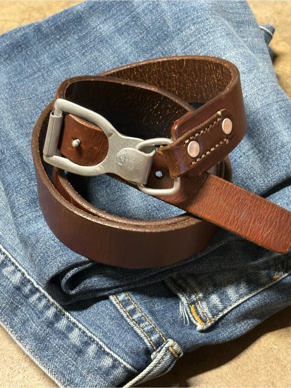 Polo Ralph Lauren Brown Leather 34-36 Vintage Matte Rivet Hook Saddle Stitch